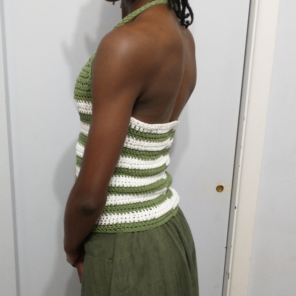 2xHOST PICK - Handmade Green & White Halter Top